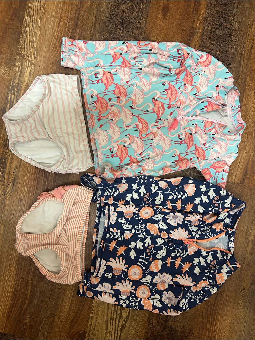 Ruffle Butts Turquoise Flamingo & Navy Floral Girls' Rashguard Set